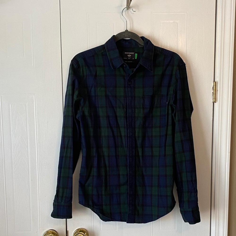 Dockers Dark Blue and Green Plaid Shirt